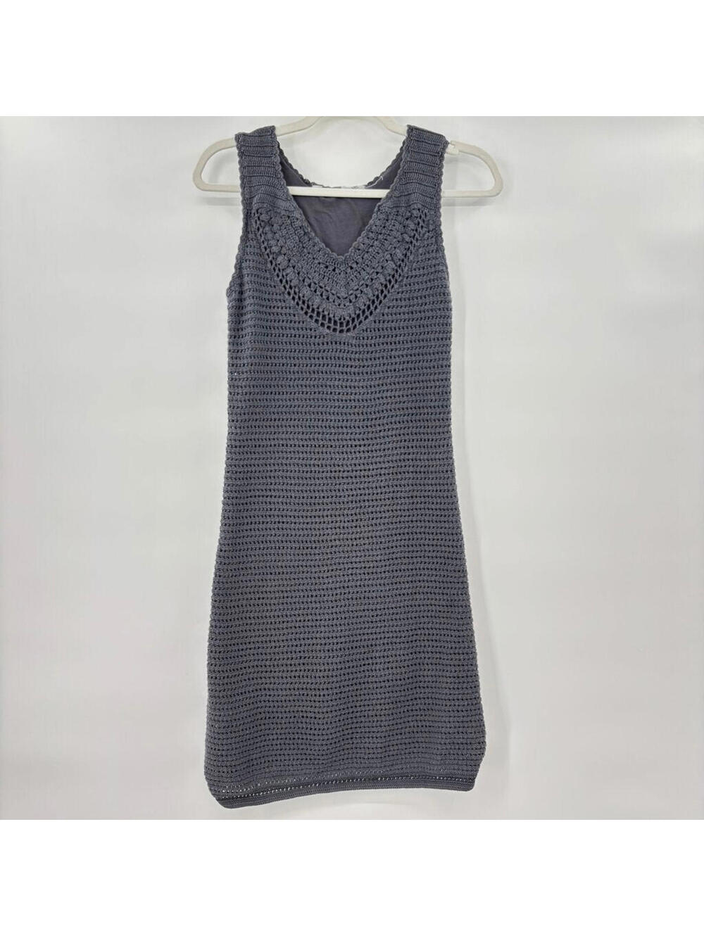 Women's Athleta Cotton Crochet Sleeveless V-NeckGray Dress Small
